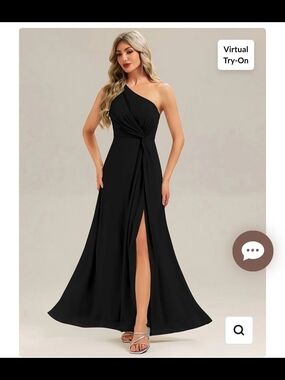 One-Shoulder Black Evening Gown with Front Slit